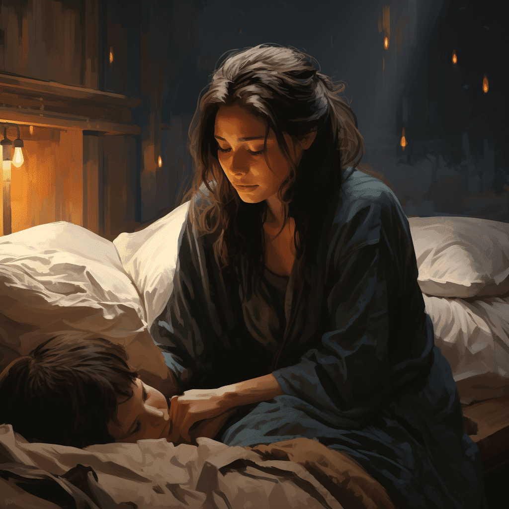 mom crying in bed