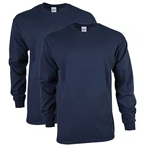 Gildan Men's Ultra Cotton Long Sleeve T Shirt, Style G, Multipack, Navy (Pack), Large