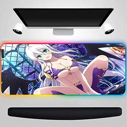 Anime Sexy Boobs Girls Gaming RGB Mouse Pad Cute Girl Large Extended Lighting Mode Soft LED Mouse Pad,Non Slip Rubber Base for Pro Gamer,RGB Mouse Pad+Keyboard Wrist Rest,XM