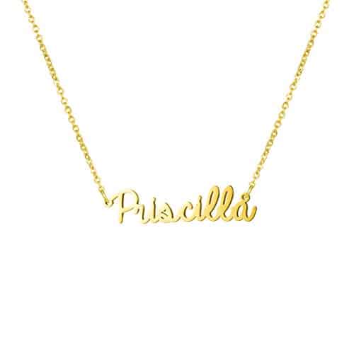 Awegift Women Jewelry Name Necklace Big Initial Gold Plated Best Friend Girls Women Gift for Her Priscilla