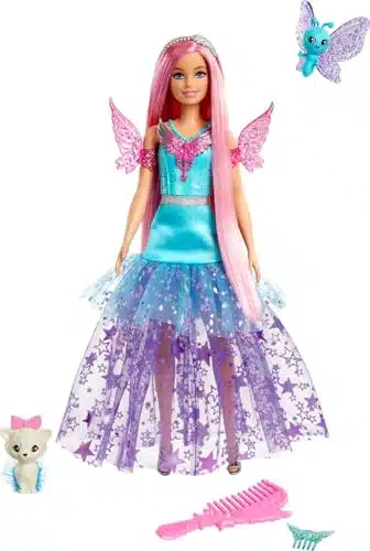 Barbie Doll with Two Fairytale Pets and Fantasy Dress, Barbie âMalibuâ Doll from Barbie A Touch of Magic, inch Long Fantasy Hair