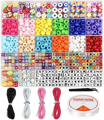 Dowsabel Bracelet Making Kit, Beads for Bracelets Making Pony Beads Polymer Clay Beads Smile Face Beads Letter Beads for Jewelry Making, DIY Arts and Crafts Gifts for Girls Age