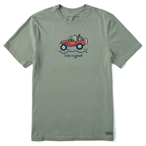 LIFE IS GOOD Men's Crusher Crew Neck T Shirt (Off Road Jake   Moss Green, Large)