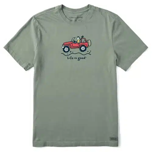 LIFE IS GOOD Men's Crusher Crew Neck T Shirt (Off Road Jake   Moss Green, Large)