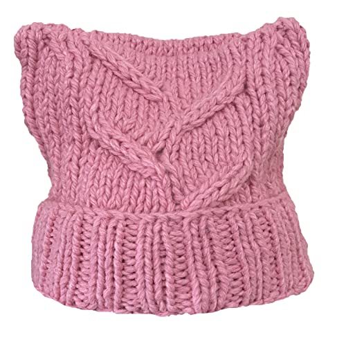 BIBITIME Winter Knit Beanie Lady Women Rights March Pussycat Hat Handmade Cap (Pink, One Size for Adult)