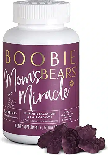 Boobie Bears Lactation, Lactation Supplement for Increased Breast Milk, Immunity Support, Postpartum Hair Loss, Superfood Breastfeeding Supplements with Moringa and Elderberry (Count)