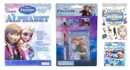 Disney Frozen Learning Kit   Alphabet Book, Study Kit, Sticker Book with Coloring Pages, Colorful Crayons