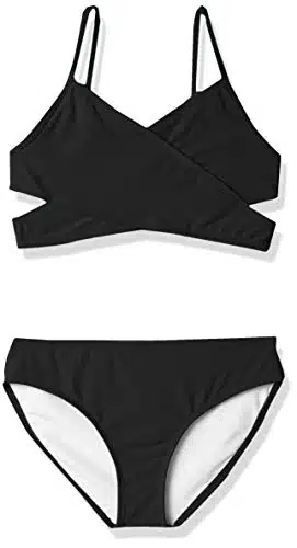 Kanu Surf Girls' Coral Reef Beach Sport Wrap Around Bikini Piece Swimsuit, Solid Black,