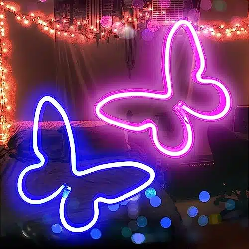 Narasios Led Signs for Bedroom Wall Decor Butterfly Neon Lights Aesthetic Preppy Room Decor for Dorm Desk Bar Wedding Neon Sign Gifts for Girl Kid Teens Friend USB Battery Operated