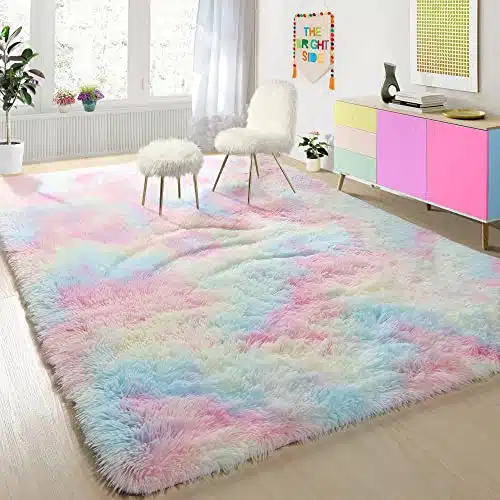 PAGISOFE xRainbow Fluffy Soft Plush Area Rugs for Girls Bedroom, Shaggy Rugs for Kids Playroom,Kawaii Princess Fuzzy Rugs for Nursery Baby Toddler,Cute Colorful Room Decor for Teenage