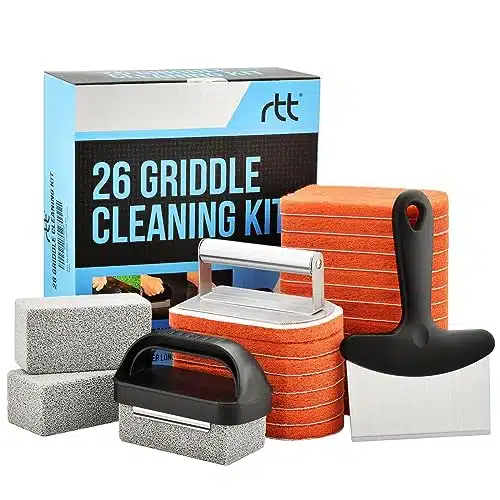 RTT Griddle Cleaning Kit for Blackstone Pieces   Heavy Duty Grill Cleaner Kit with Grill Stone, Griddle Scraper, & Griddle Brush with Stainless Steel Handle   Easy to Use Flat Top Cleaning Kit