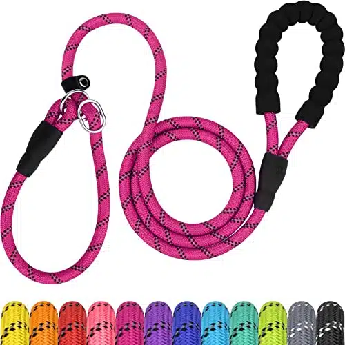 TagME FT Slip Lead Dog Leash,Colors,Reflective Strong Rope Slip Leash with Padded Handle,Durable No Pulling Pet Training Leash for Large Dogs,Hot Pink