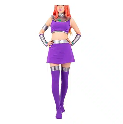 Titan Starfire Women's Costume   Koriand'r Princess Purple Outfit with Stockings (Color  Blue, Size  X Small)