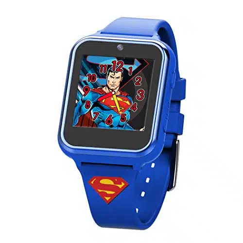 Accutime Kids DC Comics Superman Man of Steel Blue Educational Learning Touchscreen Smart Watch Toy for Boys, Girls, Toddlers   Selfie Cam, Learning Games, Pedometer and More (Model SUPAZ)