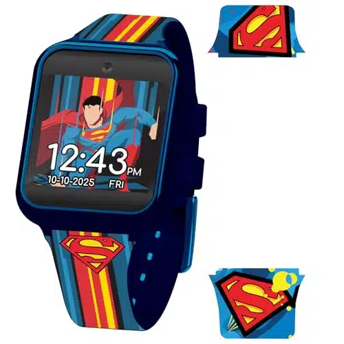 Accutime Superman Kids Red and Blue Educational Learning Touchscreen Smart Watch Toy for Girls, Boys, Toddlers   Selfie Cam, Learning Games, Alarm, Calculator, Pedometer & More (Model SUPAZ)