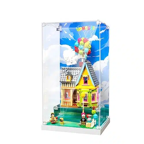Acrylic Display Case for Lego Disney and Pixar Up House Disney Celebration Building Toy Set, Dustproof Display Box, Clear Acrylic Plate with Base & HD Painted Background