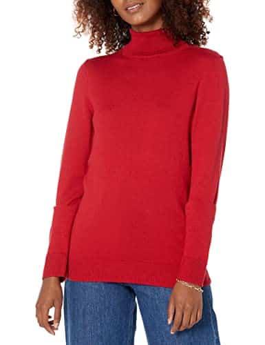 Amazon Essentials Women's Classic Fit Lightweight Long Sleeve Turtleneck Sweater (Available in Plus Size), Red, X Large