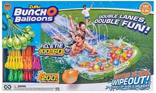 Bunch O Balloons Water Slide Wipeout Lane + Balloon Bunches (+ Water Balloons) by ZURU Rapid Filling Self Sealing Balloons, for Outdoor, Family, Friends, Children Summer Fun