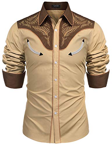 COOFANDY Mens Embroidered Cotton Floral Shirts Fashion Long Sleeve Casual Shirt