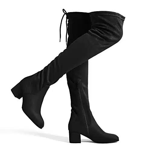 DREAM PAIRS Women's Laurence Over The Knee Thigh High Chunky Heel Boots Long Stretch Sexy Fall Suede Boots , Black