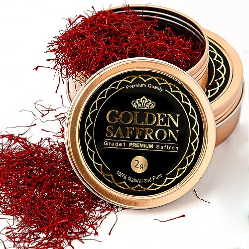 Golden Saffron, Finest Pure Premium All Red Saffron Threads, Grade A+ Super Negin Non GMO Verified. For Tea, Paella, Rice, Desserts, Golden Milk and Risotto (Grams)
