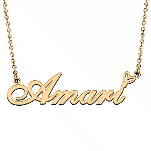 HUAN XUN Personalized K Gold Plate Love Heart Pendant Name Necklace for Women Girls Amari