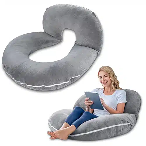 INSEN Reading Pillow, Back Pillow for Sitting in Bed for Reading, Nurse & Relax, Reading Pillow for Adults, Moms & Kids, Sit Up Pillow for Bed, Grey