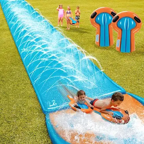 JS LifeStyle FT Silp Lawn Water Slide, Giant Silp Water Slides for Kids Backyard with Sprinkler Splash and Inflatable Bodyboards, Outdoor Summer Toys