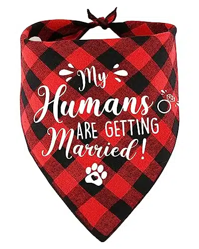 KISJO My Humans are Getting Married Red Plaid Dog Bandana, Wedding Engagement Gift and Announcement for Pet Dog Puppy, Perfect Pet Scarf and Photo Prop for Pet Accessory Dog L