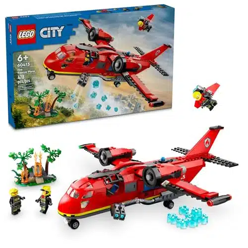 LEGO City Fire Rescue Plane Toy for Kids and Fans of Firefighter Toys, Fun Birthday Gift Idea for Boys and Girls Ages + who Love Airplane Toys and Imaginative Play, Includes i