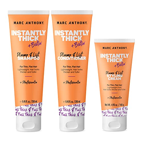 Marc Anthony Instantly Thick Shampoo, Conditioner and Hair Cream Set, Pack Set   Biotin & Aloe for Thicker & Fuller Hair   Volumizing & Thickening Hair Product for Thin, Flat 