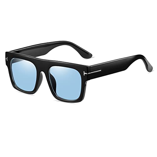 NIDOVIX Classic Vintage Square Sunglasses for Men Women Large Frame Retro s Sun Glasses UVProtection (BlackClear Blue)