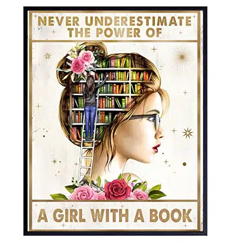 Never Underestimate A Girl With A Book Wall Art   Girls Room Motivational Quote   Inspirational Saying   Classroom Wall Art Poster   Daughter Gift   Teacher Gift   Girls Bedro