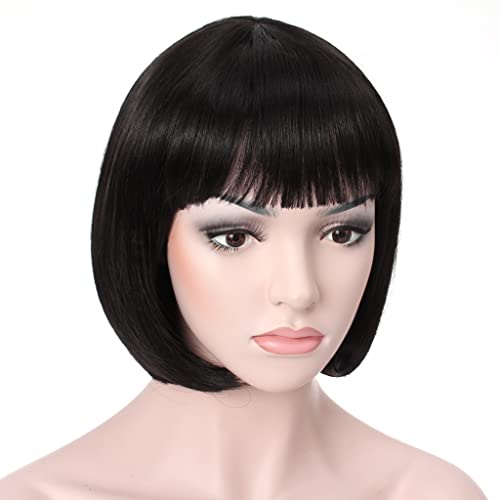 Onedor Short Straight Hair Flapper Cosplay Costume Bob Wig (Black)
