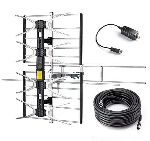 PBD Outdoor Digital HDTV Antenna with High Gain and Low Noise Amplifier, FT RGCoaxial Cable, ay Splitter, iles Range, UHF and VHF, Easy Installation   Upgraded Version