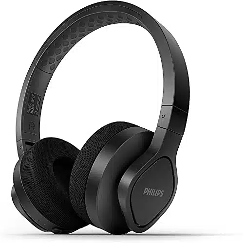 PHILIPS Aireless Sports Headphones, up to Hours Play time, Washable Cooling Ear Cup Cushions, IPaterdust Protection, Bluetooth + mm Audio Port, Built in Microphone TAABK