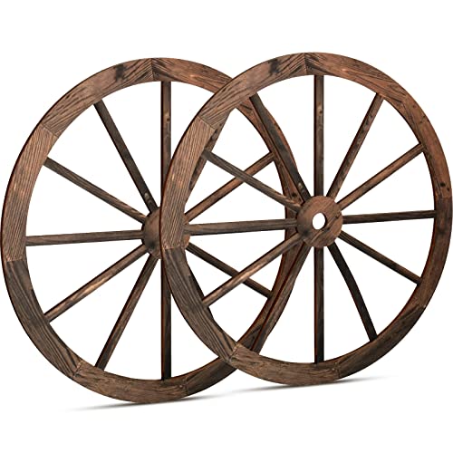Pcs Wagon Wheel Decor Wooden Western Cowboy Party Decorations Vintage Rustic Wagon Wheel Wood Cartwheel Decor for Bar Garage Indoor Outdoor (Brown,Inch)