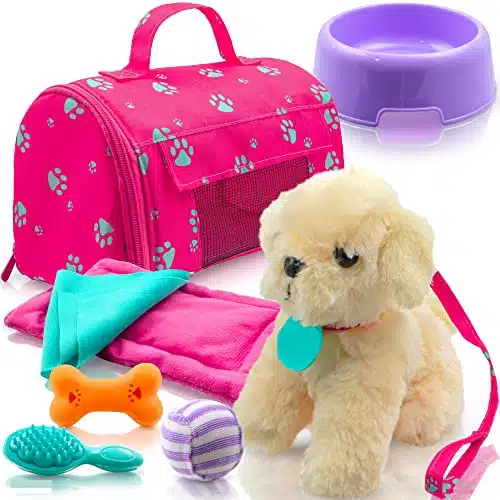 PlayPlush Puppy Doll Set for Kids PCS   Baby Doll Accessories   Doll Puppy Set   Year Old Girl Birthday Gifts, Little Girl Toys, Sized for Dolls, Multicolor