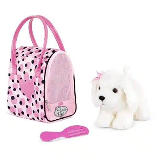 Pucci Pups by Battat Pink Polka Dot Glam Bag with Maltese Pup  Plush Toy Dog with Carrying Dog Bag  Plush Dog for Kids Aged and Up, inches