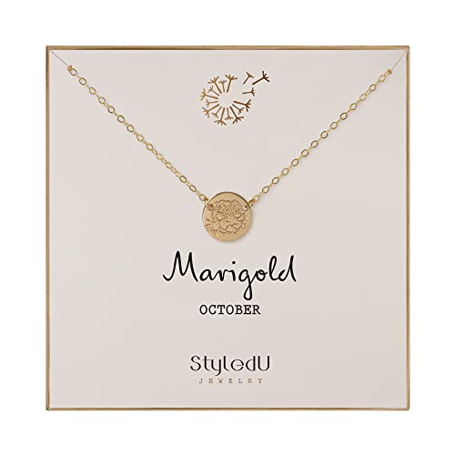 StyledU October Birth Flower Necklace for Women k Gold Filled Marigold Necklace October Birthday Gift for Her Personalized Birth Month Flower Jewelry