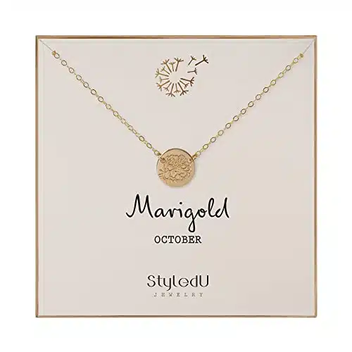 StyledU October Birth Flower Necklace for Women k Gold Filled Marigold Necklace October Birthday Gift for Her Personalized Birth Month Flower Jewelry