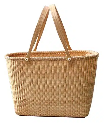 Teng Tian Nantucket with Handle Tall Tote Office Tote Handmade Cane on cane Weave Tote Handbags Picnic Baskets Large Tote Bag for Women Top Handle Handbag With Home Outdoor St