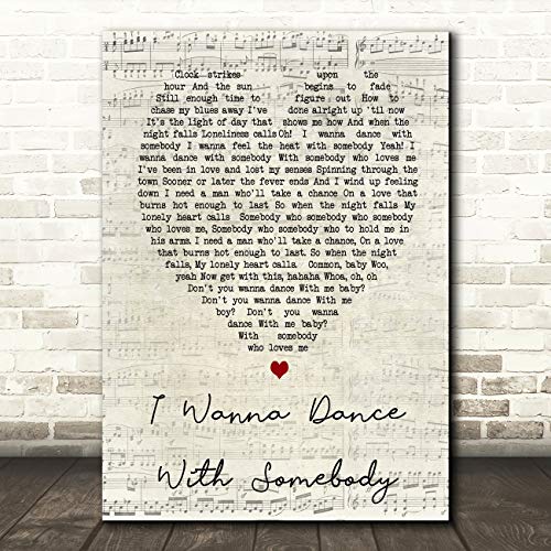 The Card Zoo I Wanna Dance with Somebody Script Heart Song Lyric Quote Wall Art Gift Print