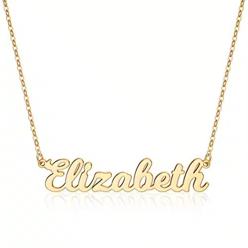 Ursteel Elizabeth Necklace, Custom Name Necklace Personalized K Gold Plated Elizabeth Name Plate Necklace Personalized Name Necklace for Women Teenage Girls