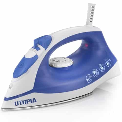 Utopia Home Steam Iron for Clothes   Non Stick Soleplate    Clothes Iron   Textile Iron meter Long Cord Adjustable Thermostat Control, Overheat Safety Protection & Variable Steam Control Blue