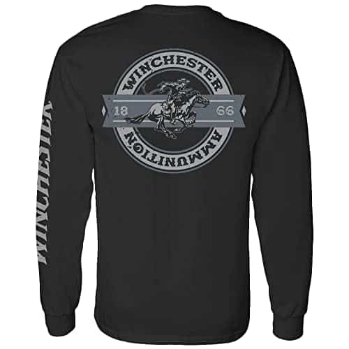 Winchester Official   Legend Collection   Rider Crest Banner Garment Dyed Long Sleeve % Cotton T Shirt for Men Vintage Black