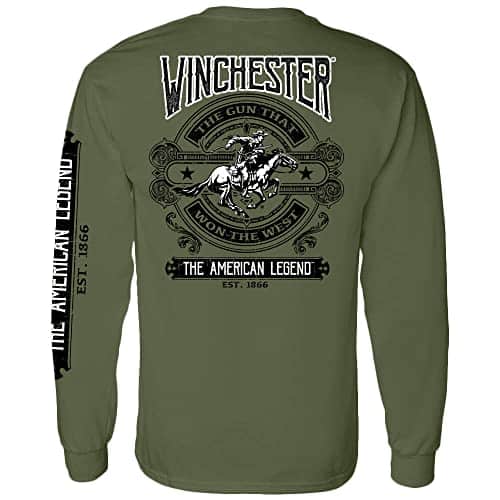 Winchester Official Legend of Winchester Printed Long Sleeve Cotton T Shirt for Men, Women, Unisex Military Green