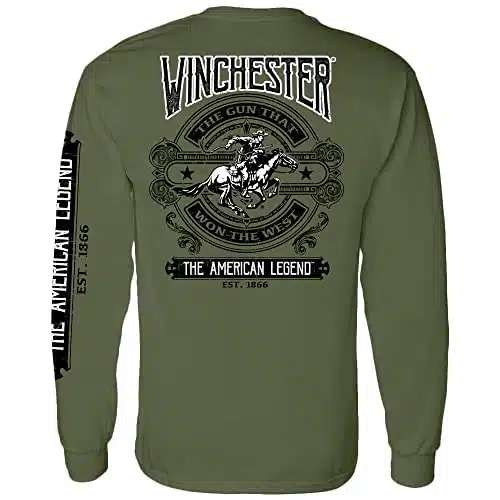 Winchester Official Legend of Winchester Printed Long Sleeve Cotton T Shirt for Men, Women, Unisex Military Green