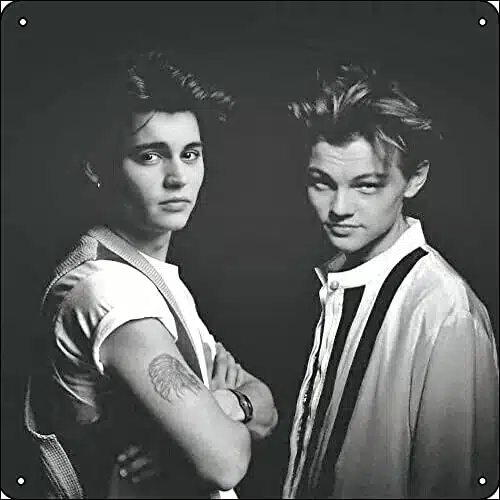 Jitipozy Leonardo Dicaprio and Johnny Depp young Poster Metal Sign x inches Funny for Home Man Cave Garage Wall Decorations