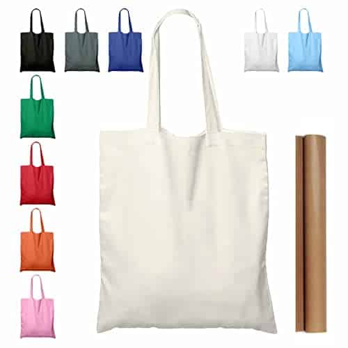 NPBAG Pack '' X '' Natural Cotton Tote Bags, Lightweight Blank Bulk Cloth bags with pc of PTFE Teflon Sheet (Pack)